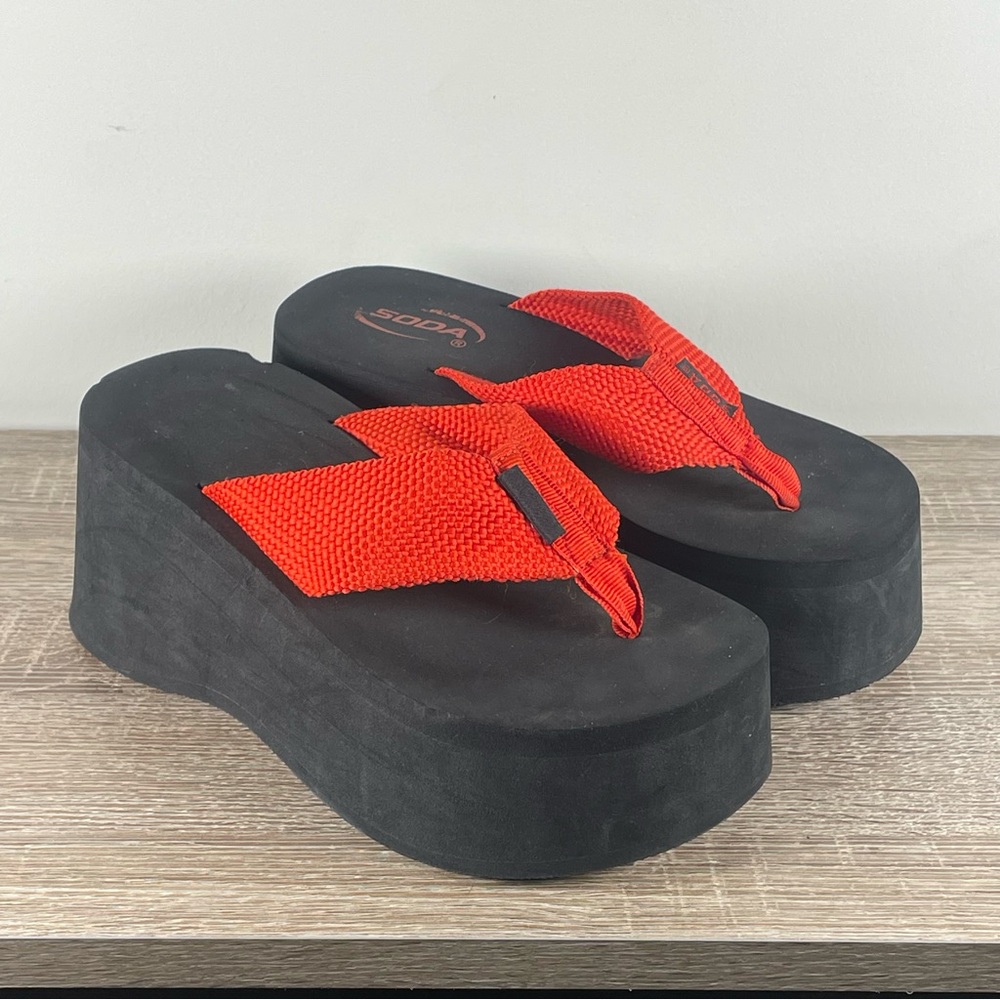 Y2K Soda Platform Flip Flops Wedge Thong Sandals - Size 8